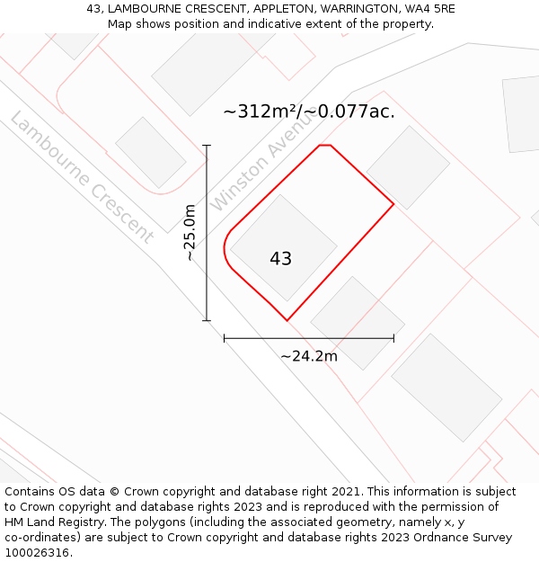 43, LAMBOURNE CRESCENT, APPLETON, WARRINGTON, WA4 5RE: Plot and title map