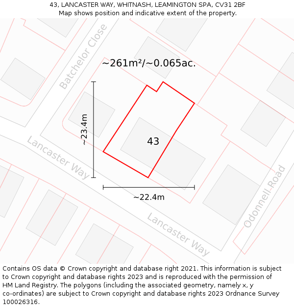 43, LANCASTER WAY, WHITNASH, LEAMINGTON SPA, CV31 2BF: Plot and title map