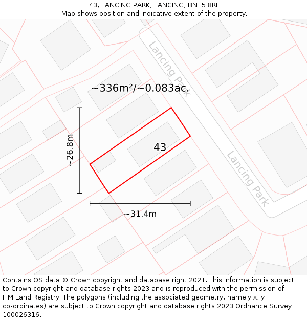 43, LANCING PARK, LANCING, BN15 8RF: Plot and title map