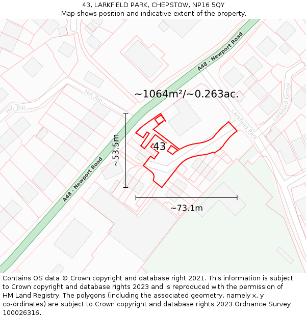 43, LARKFIELD PARK, CHEPSTOW, NP16 5QY: Plot and title map