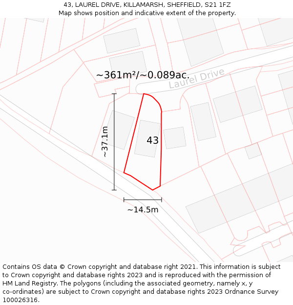 43, LAUREL DRIVE, KILLAMARSH, SHEFFIELD, S21 1FZ: Plot and title map