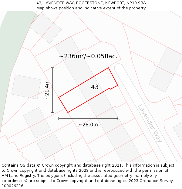 43, LAVENDER WAY, ROGERSTONE, NEWPORT, NP10 9BA: Plot and title map