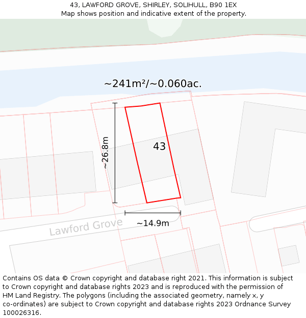 43, LAWFORD GROVE, SHIRLEY, SOLIHULL, B90 1EX: Plot and title map