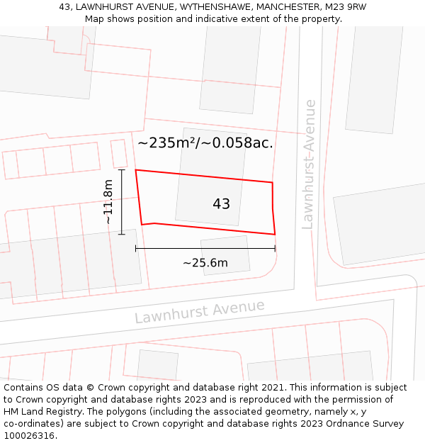 43, LAWNHURST AVENUE, WYTHENSHAWE, MANCHESTER, M23 9RW: Plot and title map