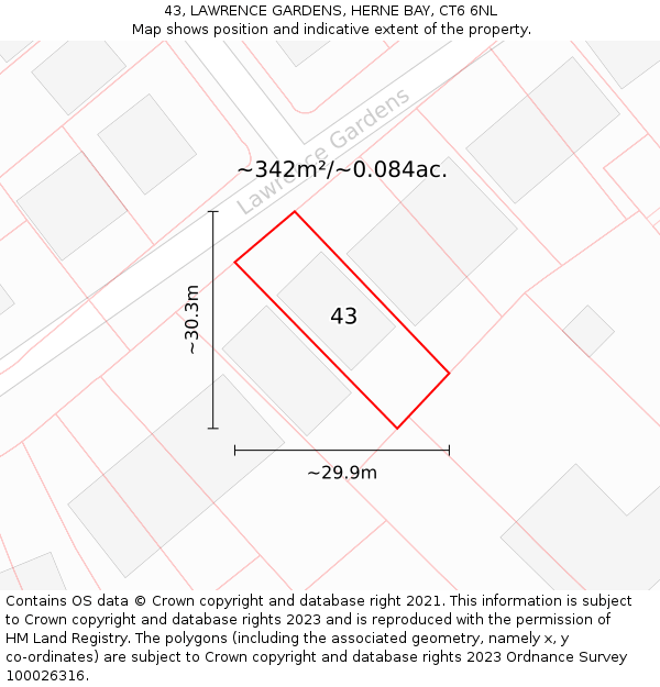 43, LAWRENCE GARDENS, HERNE BAY, CT6 6NL: Plot and title map