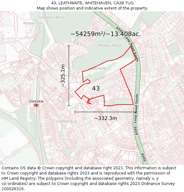 43, LEATHWAITE, WHITEHAVEN, CA28 7UG: Plot and title map