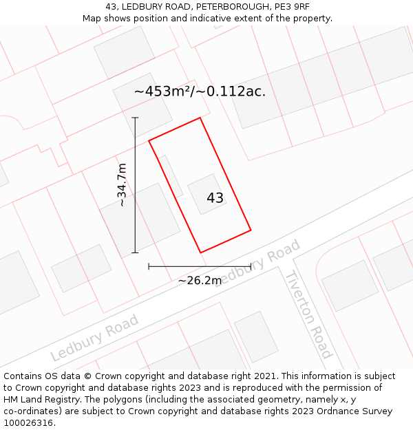 43, LEDBURY ROAD, PETERBOROUGH, PE3 9RF: Plot and title map