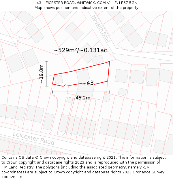 43, LEICESTER ROAD, WHITWICK, COALVILLE, LE67 5GN: Plot and title map