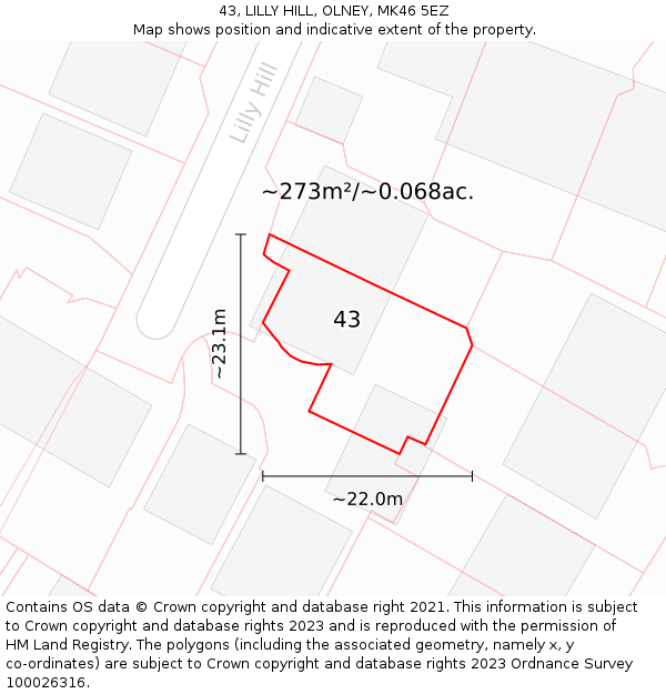 43, LILLY HILL, OLNEY, MK46 5EZ: Plot and title map