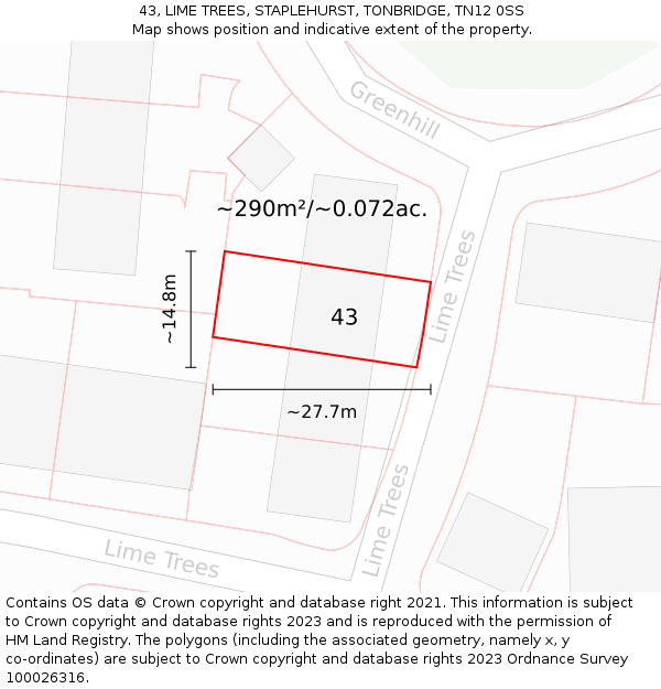 43, LIME TREES, STAPLEHURST, TONBRIDGE, TN12 0SS: Plot and title map