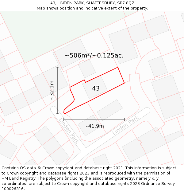43, LINDEN PARK, SHAFTESBURY, SP7 8QZ: Plot and title map