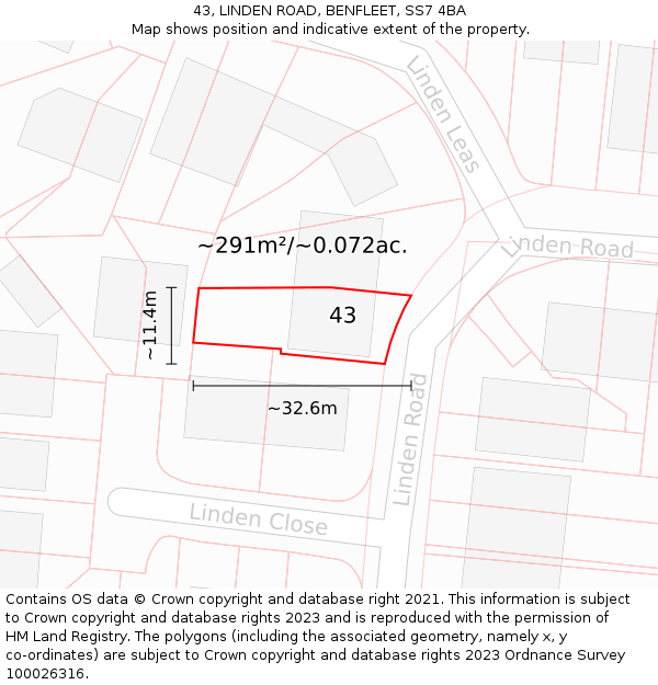 43, LINDEN ROAD, BENFLEET, SS7 4BA: Plot and title map