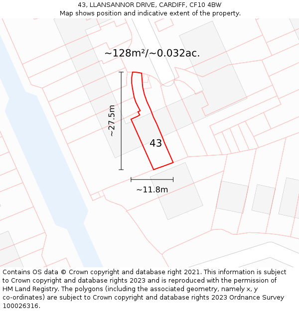 43, LLANSANNOR DRIVE, CARDIFF, CF10 4BW: Plot and title map