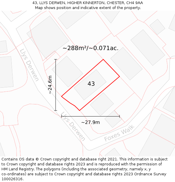 43, LLYS DERWEN, HIGHER KINNERTON, CHESTER, CH4 9AA: Plot and title map