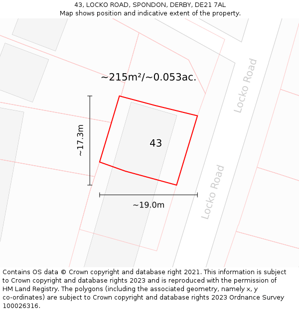 43, LOCKO ROAD, SPONDON, DERBY, DE21 7AL: Plot and title map