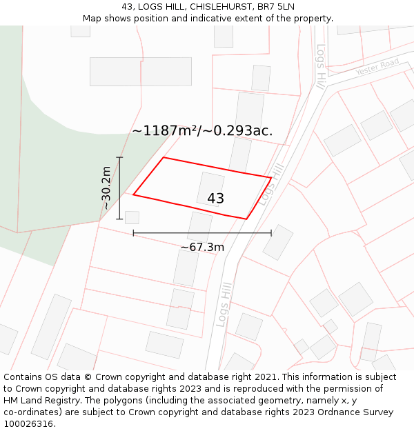 43, LOGS HILL, CHISLEHURST, BR7 5LN: Plot and title map