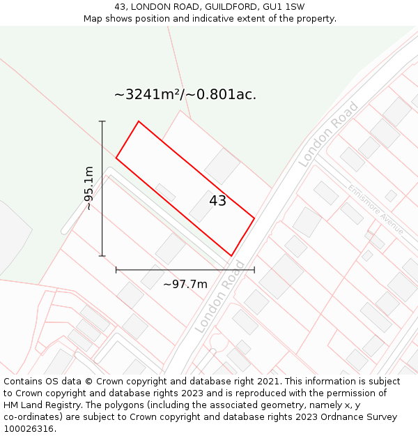 43, LONDON ROAD, GUILDFORD, GU1 1SW: Plot and title map