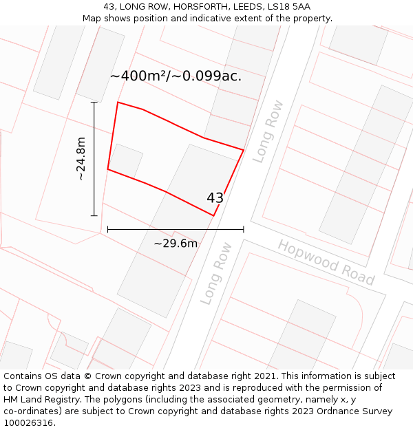 43, LONG ROW, HORSFORTH, LEEDS, LS18 5AA: Plot and title map