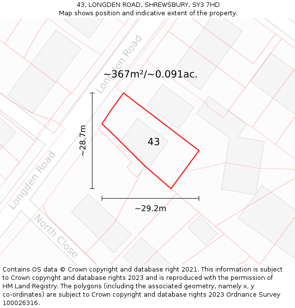 43, LONGDEN ROAD, SHREWSBURY, SY3 7HD: Plot and title map
