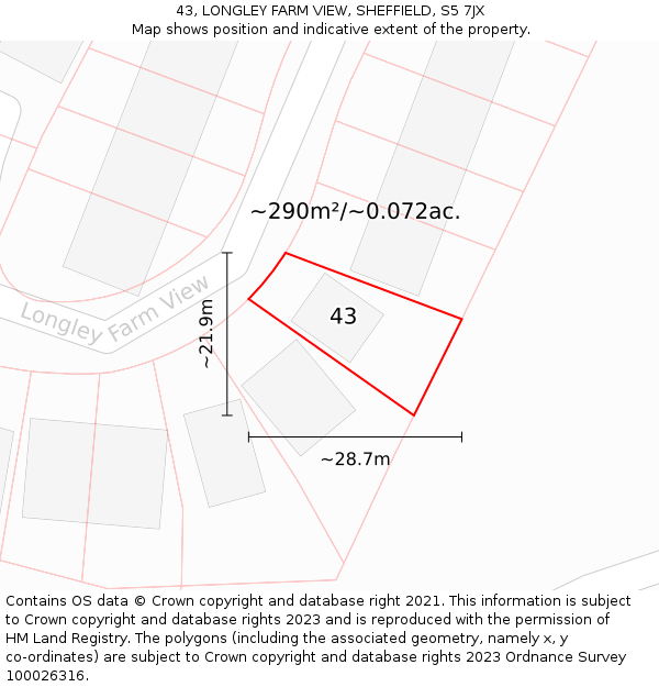 43, LONGLEY FARM VIEW, SHEFFIELD, S5 7JX: Plot and title map