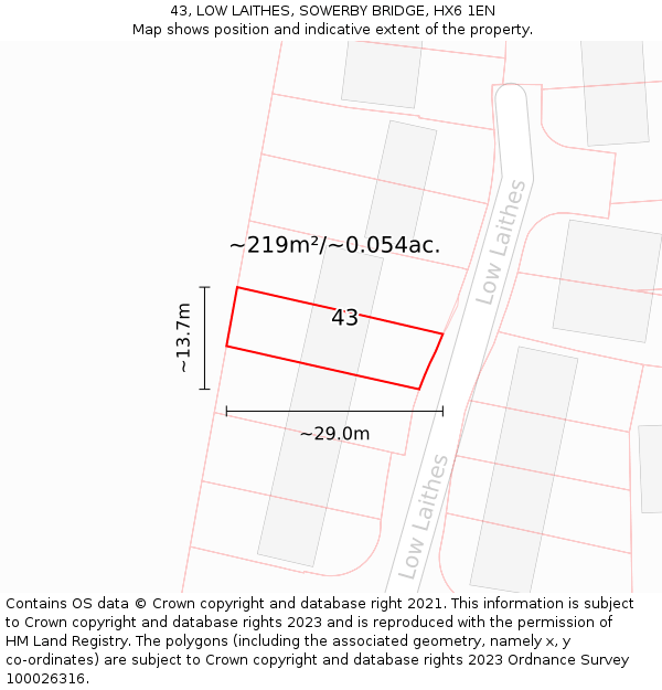 43, LOW LAITHES, SOWERBY BRIDGE, HX6 1EN: Plot and title map