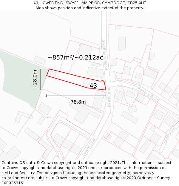 43, LOWER END, SWAFFHAM PRIOR, CAMBRIDGE, CB25 0HT: Plot and title map