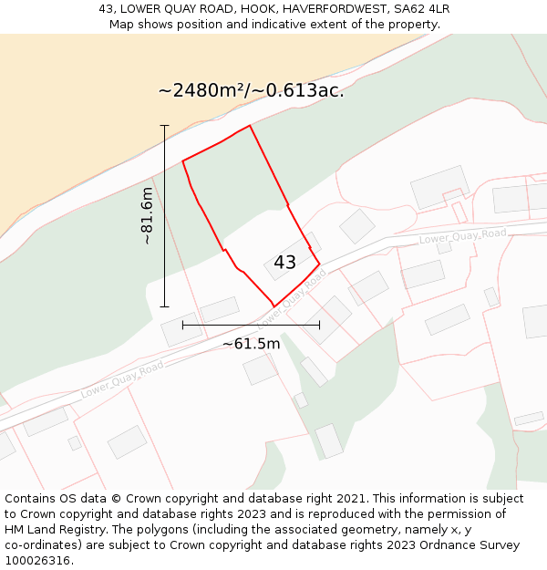 43, LOWER QUAY ROAD, HOOK, HAVERFORDWEST, SA62 4LR: Plot and title map