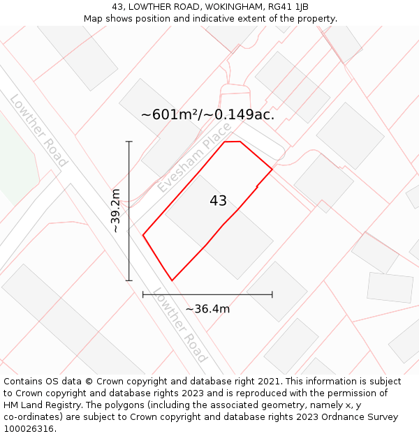 43, LOWTHER ROAD, WOKINGHAM, RG41 1JB: Plot and title map