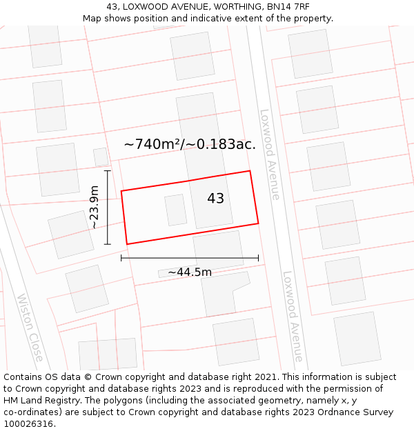 43, LOXWOOD AVENUE, WORTHING, BN14 7RF: Plot and title map