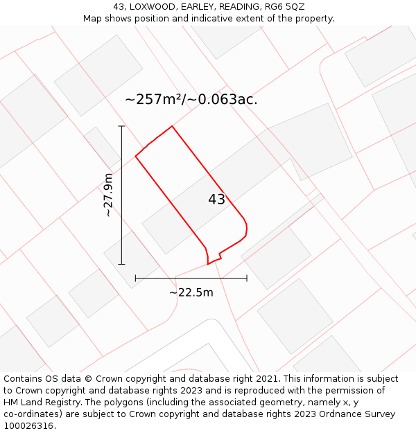 43, LOXWOOD, EARLEY, READING, RG6 5QZ: Plot and title map