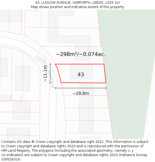 43, LUDLOW AVENUE, GARFORTH, LEEDS, LS25 2LY: Plot and title map
