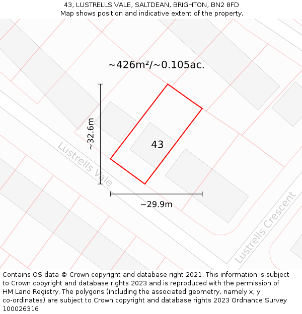 43, LUSTRELLS VALE, SALTDEAN, BRIGHTON, BN2 8FD: Plot and title map