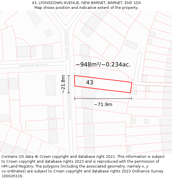 43, LYONSDOWN AVENUE, NEW BARNET, BARNET, EN5 1DX: Plot and title map