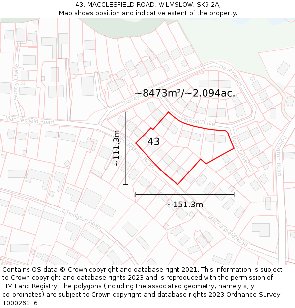 43, MACCLESFIELD ROAD, WILMSLOW, SK9 2AJ: Plot and title map
