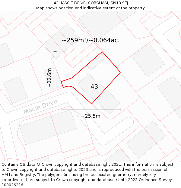 43, MACIE DRIVE, CORSHAM, SN13 9EJ: Plot and title map