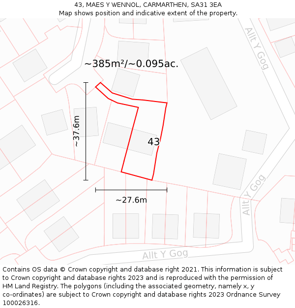 43, MAES Y WENNOL, CARMARTHEN, SA31 3EA: Plot and title map