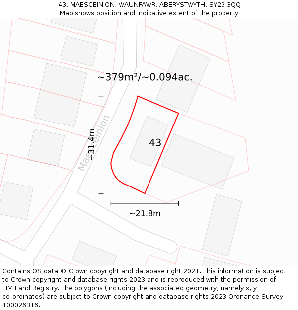 43, MAESCEINION, WAUNFAWR, ABERYSTWYTH, SY23 3QQ: Plot and title map
