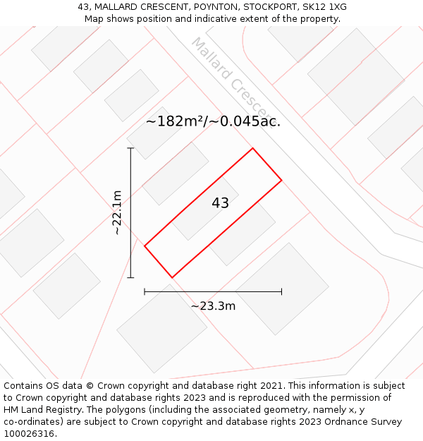 43, MALLARD CRESCENT, POYNTON, STOCKPORT, SK12 1XG: Plot and title map