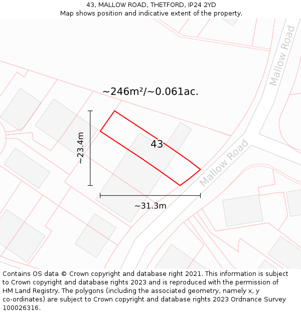 43, MALLOW ROAD, THETFORD, IP24 2YD: Plot and title map