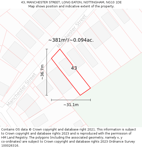 43, MANCHESTER STREET, LONG EATON, NOTTINGHAM, NG10 1DE: Plot and title map
