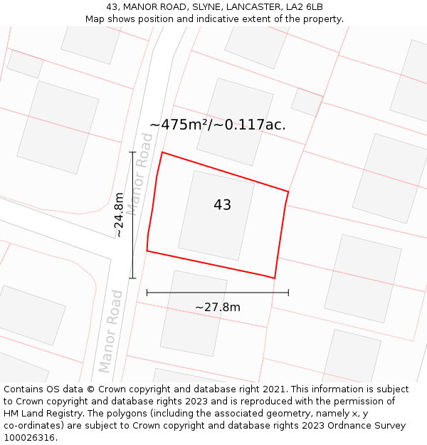 43, MANOR ROAD, SLYNE, LANCASTER, LA2 6LB: Plot and title map