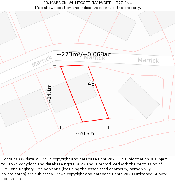 43, MARRICK, WILNECOTE, TAMWORTH, B77 4NU: Plot and title map