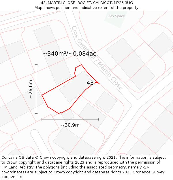 43, MARTIN CLOSE, ROGIET, CALDICOT, NP26 3UG: Plot and title map