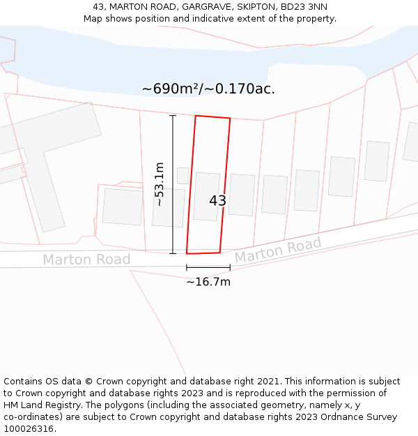 43, MARTON ROAD, GARGRAVE, SKIPTON, BD23 3NN: Plot and title map
