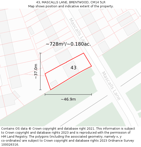 43, MASCALLS LANE, BRENTWOOD, CM14 5LR: Plot and title map
