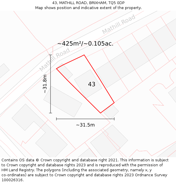 43, MATHILL ROAD, BRIXHAM, TQ5 0DP: Plot and title map