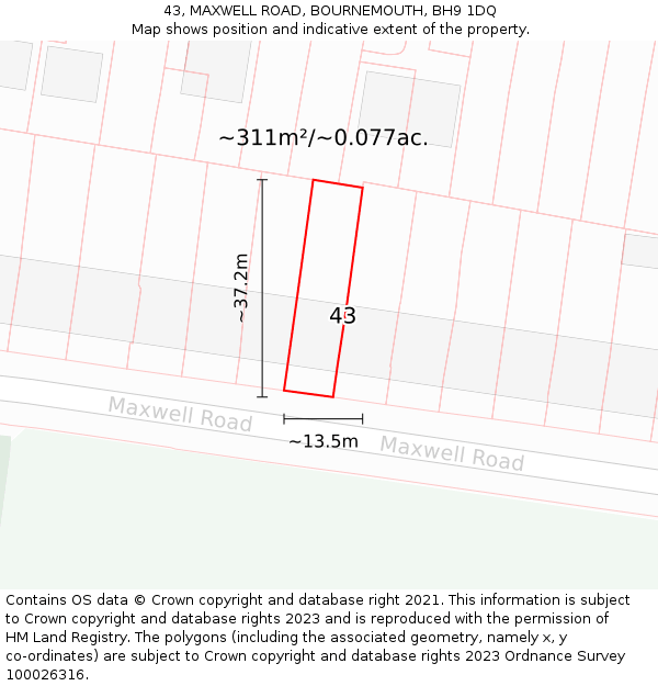 43, MAXWELL ROAD, BOURNEMOUTH, BH9 1DQ: Plot and title map