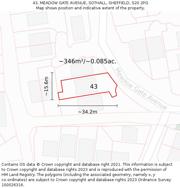 43, MEADOW GATE AVENUE, SOTHALL, SHEFFIELD, S20 2PG: Plot and title map