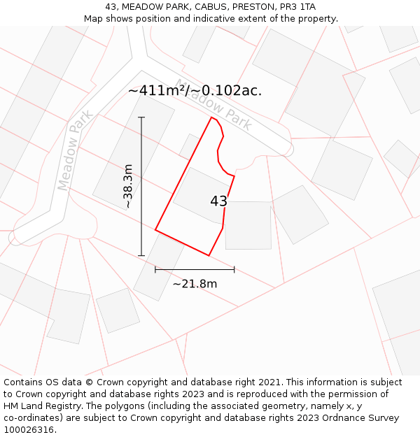 43, MEADOW PARK, CABUS, PRESTON, PR3 1TA: Plot and title map