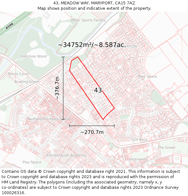 43, MEADOW WAY, MARYPORT, CA15 7AZ: Plot and title map